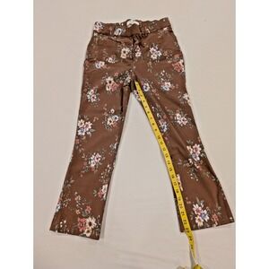 Haver & Blair London Floral Pull-On Crop Pants Size M Brown Stretch Wide Leg